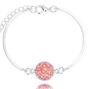 Silver & pink delicate druzy bracelet - iridescent